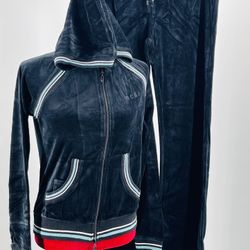 Bcbg Sz L Black Velour Hoodie Jacket Pant Set $160