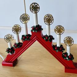 Bokon Swedish Christmas Candelabra, Red w/Berries and Gold Tips,.