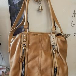 Huge Tan Faux Leather Purse With Shoulder Strap