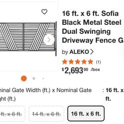16 ft. x 6 ft. Sofia Black Metal Steel Dual Swinging Driveway Fence Gate