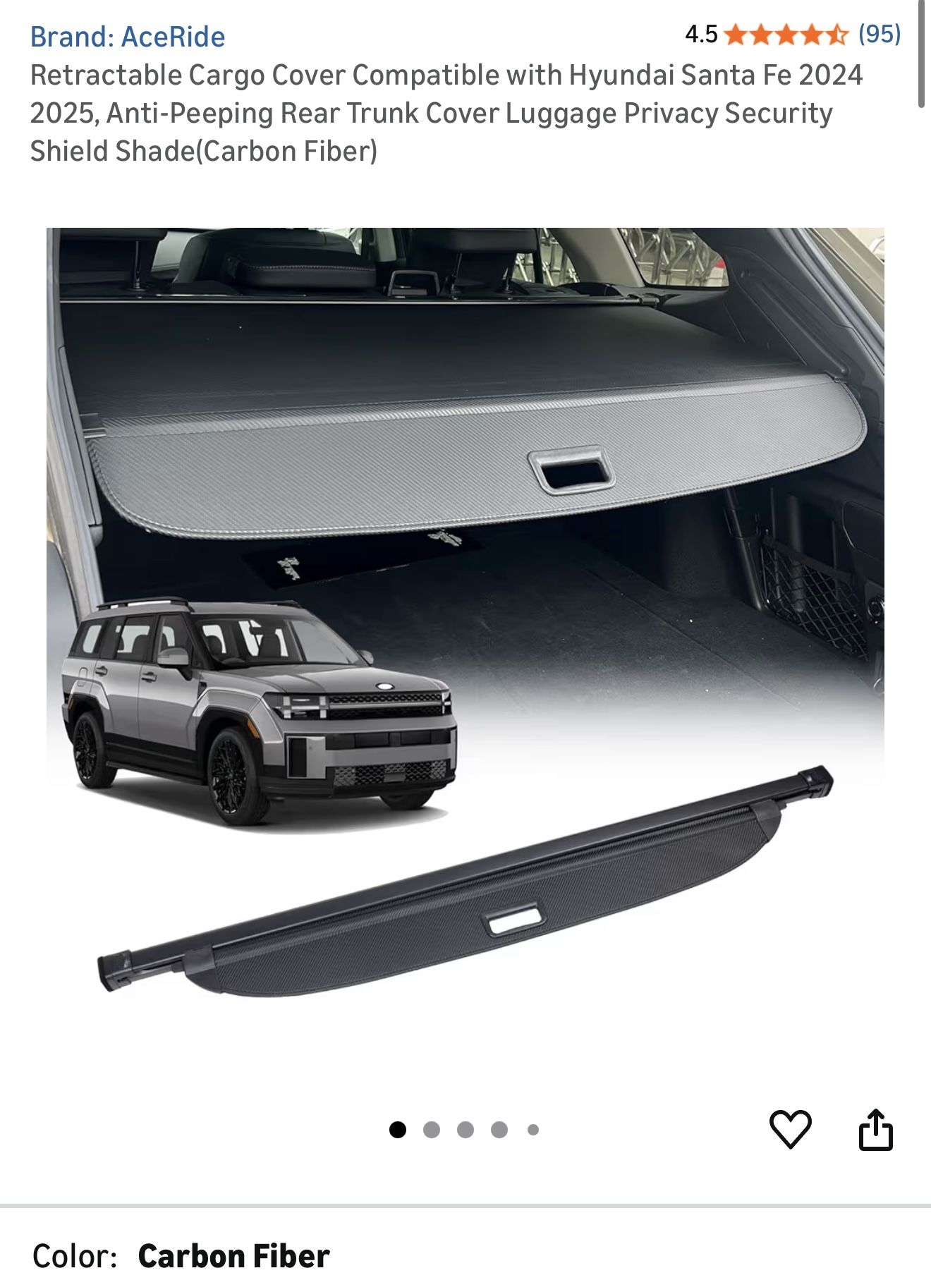 New..Hyundai Santa Fe 2024 2025 Retractable Cargo Cover (2389)