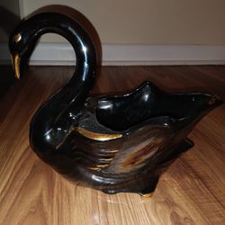 Black And Gold Vintage Swan Planter