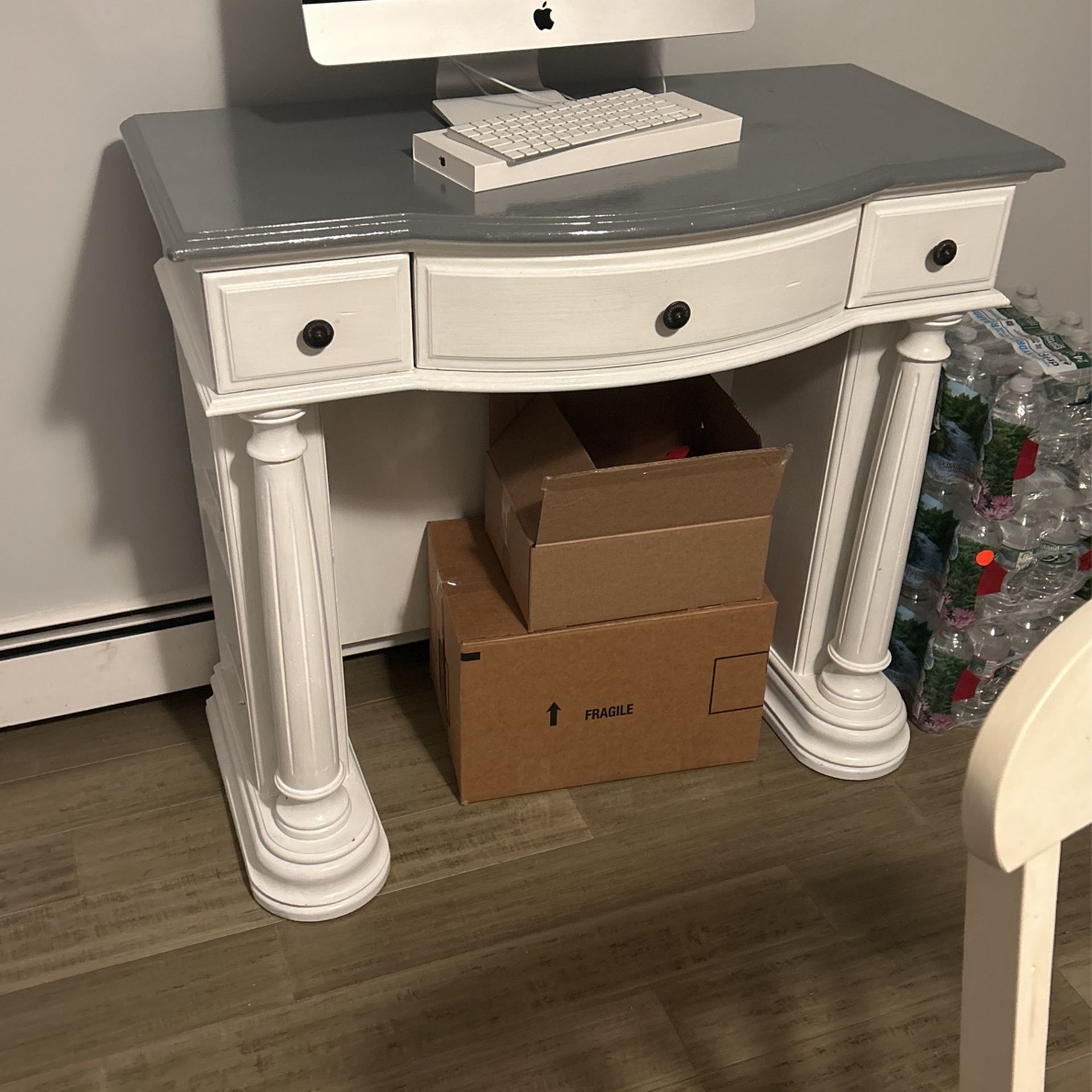 50.00Tall Antique Restored Grey & White Desk