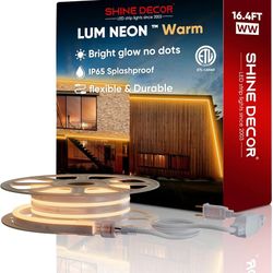 Shine Decor LED Neon Rope Lights AC 120V, Expandable & Cuttable 120LEDs/M Bright Strip Lighting, ETL Cold-Resistant & IP65 Waterproof for Indoor Outdo