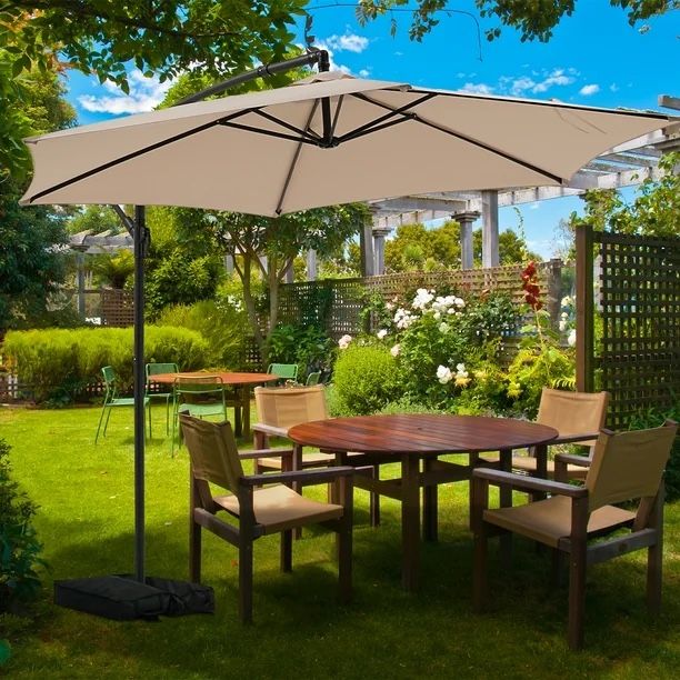 10FT Cantilever Patio Umbrella, 360 Degree Rotation Hanging Offset Patio Umbrella with Stand,All Products : American Fashion Style Bags On Sale