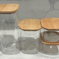 4 Pcs Glass Jar With Bamboo