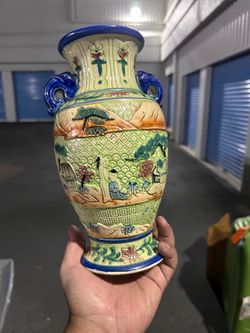 Asian Ceramic Vase with Raised Relief Design