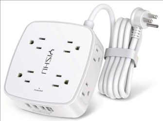 6 Ft Extension Cord, Plug Surge Protector Power Strip, 3-Sided Outlet Extender, 8 AC Outlets and 4 USB Ports(1 USB C) for