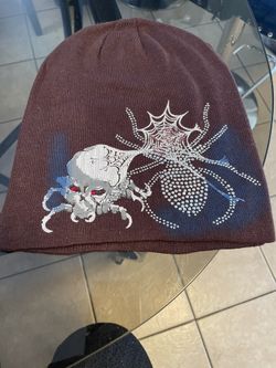 Spider Design Beanie With Rhinestones Y2k