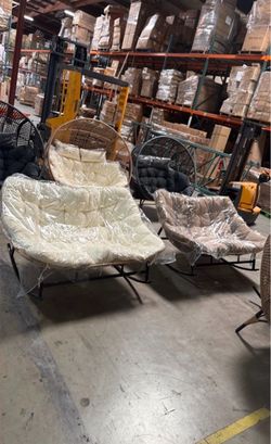 New Assembled Oversized PE Wicker Double Outdoor Rocking Chair 2-person 700 Lbs Beige and Brown (while Supplies Last)
