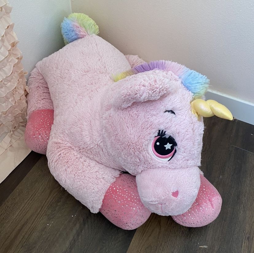 Giant Stuffed Animal - Pink Unicorn With Rainbow Maine - Jumbo Size