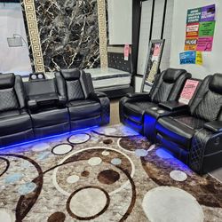 New Recliner 2pc Black Leather Sofa Loveseat Livingroom Special 