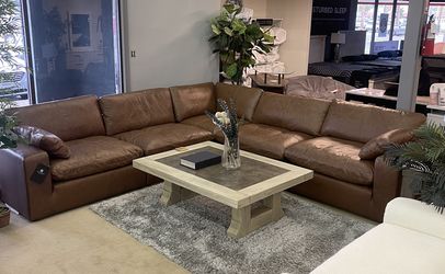 Caramel Leather 5pc Modular Sectional  Sofá Cómodo