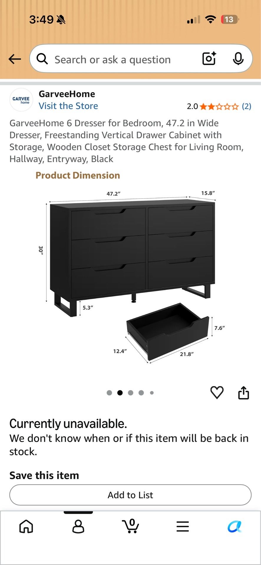 Black wooden dresser