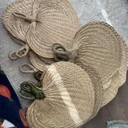 (14) Woven Bamboo Rattan Fans