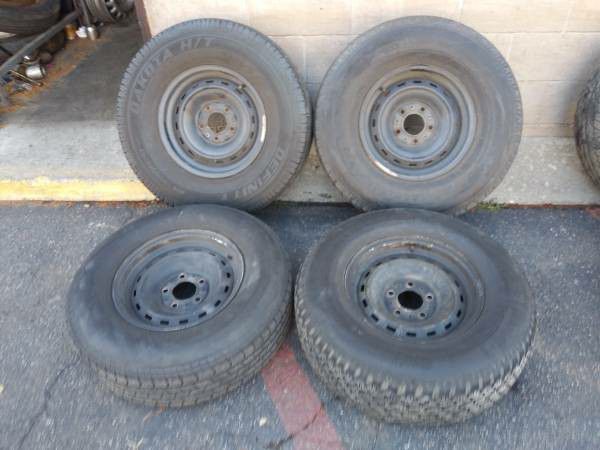 Set of four Chevy C10 Rally rims and tires, 15x6.5, 5 lugs