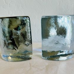 1970s Blenko Glass Half Moon Bookends Paperweight Mid-Century 5" VTG