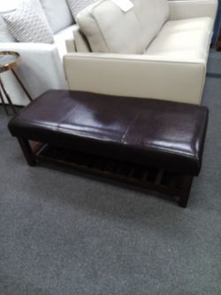 Brown Leatherette Bench W/Shelf.