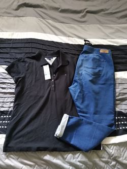 New tommy shirt and levi's joggers for women