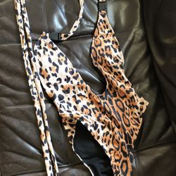  Multi-tie Cheetah Open Back One-Piece Bikini 