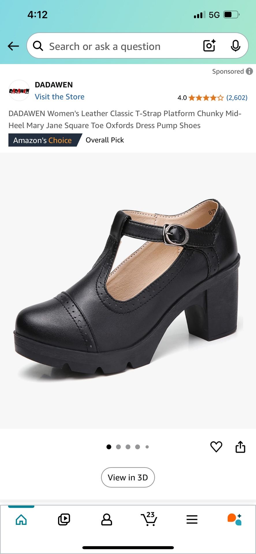 DADAWEN Women's Leather Classic T-Strap Platform Chunky Mid-Heel Mary Jane Square Toe Oxfords Dress Pump Shoes