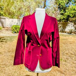 Howdy Vintage Women's Medium Velvet Burgundy/Maroon 2-Button Blazer Jacket EUC