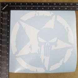Punisher Skull Star Vinyl Decal - White