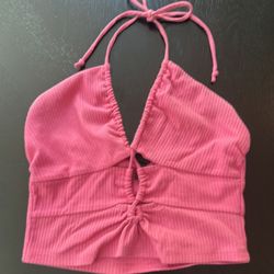 Wild Fable Pink Ribbed Drawstring Halter Cropped Size Women’s M.