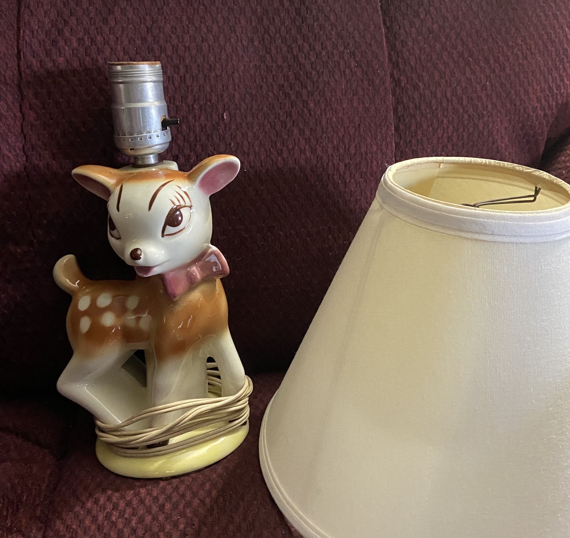 Vintage ceramic fawn lamp with shade