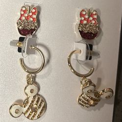 New 2 Pairs Of Disney Minnie & Mickey Mouse Earrings 