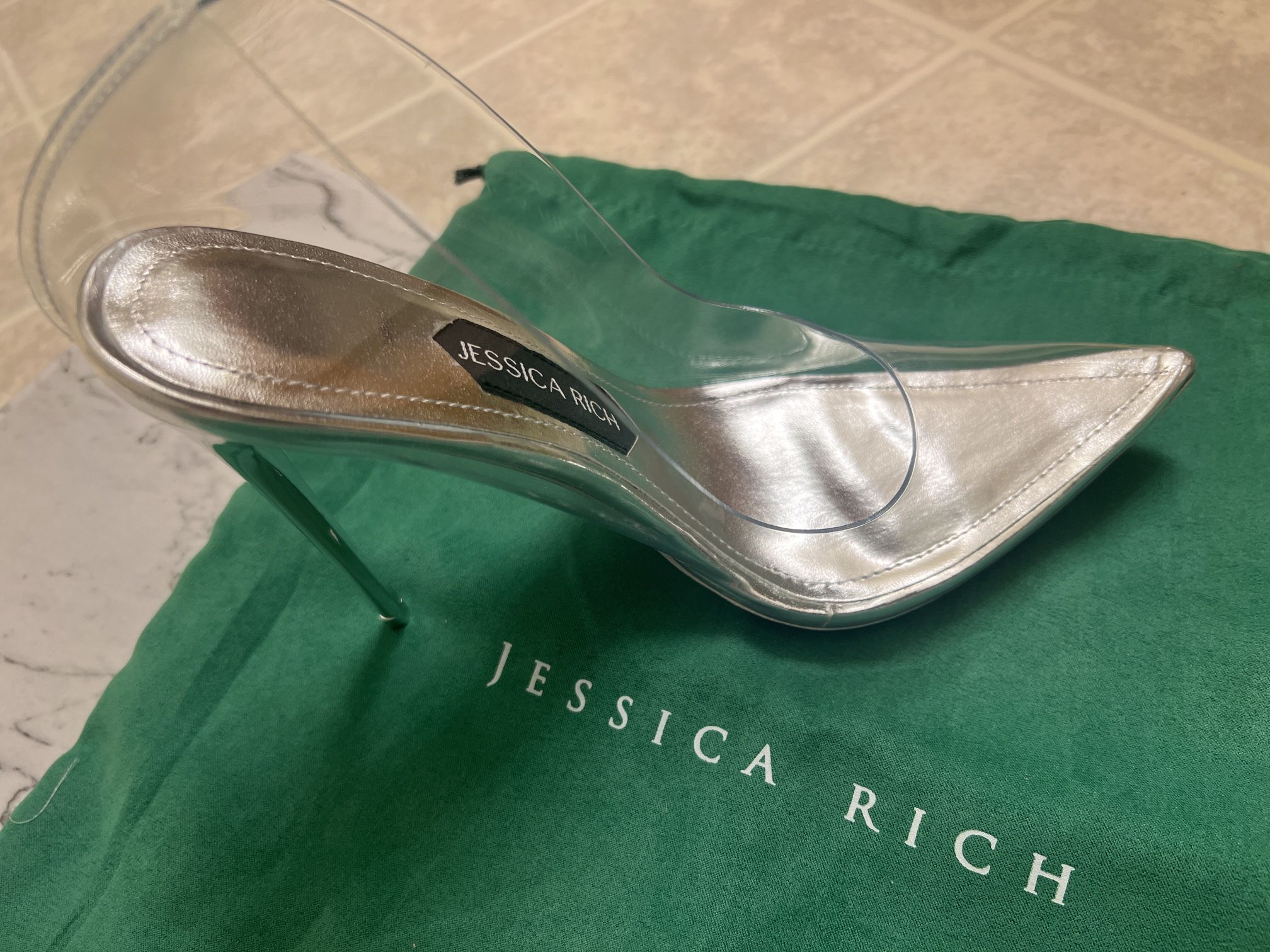Jessica Rich Fancy Silver Clear Stilleto Size 36=6 US Woman Shoe Heels