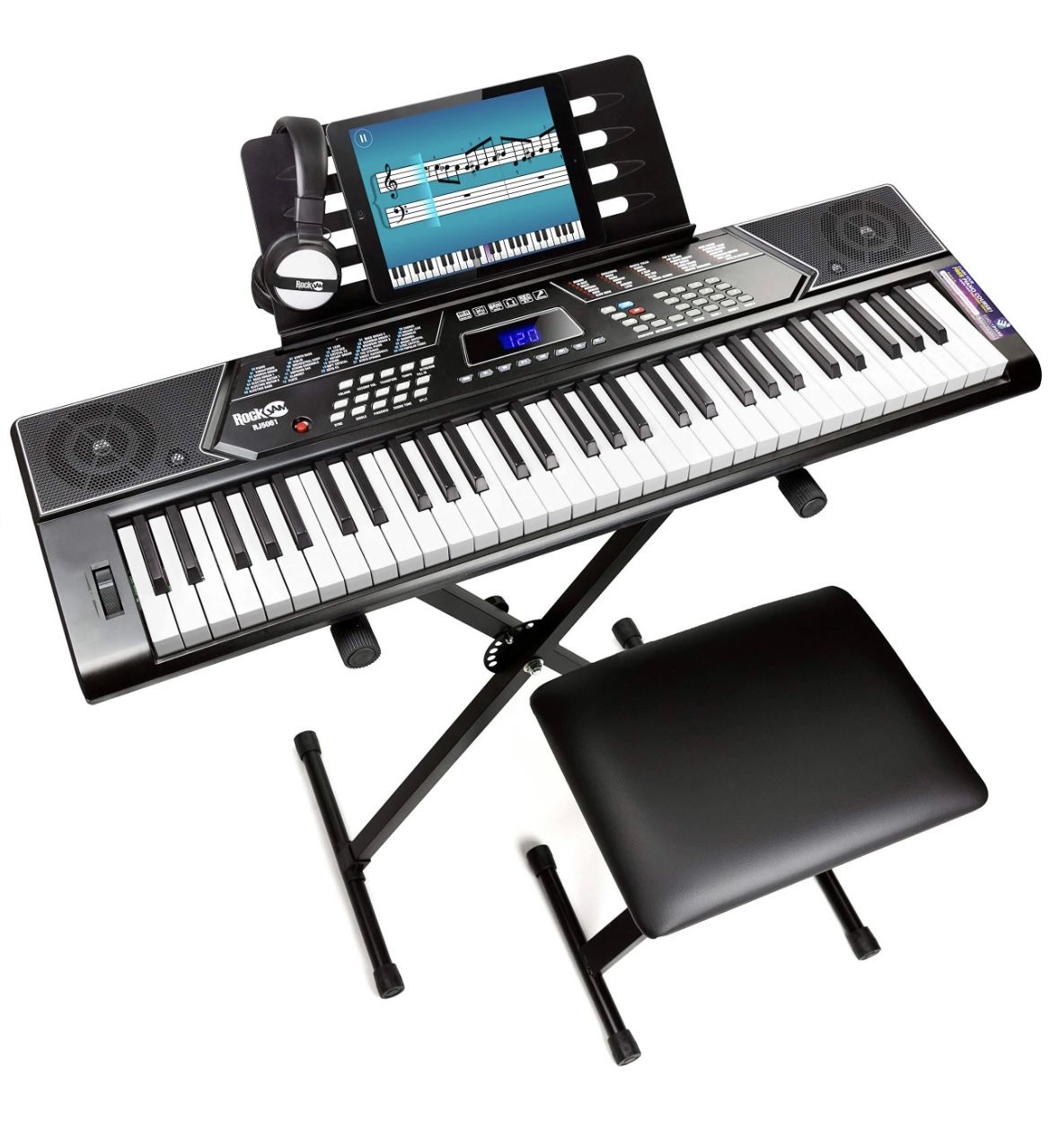 RockJam 61 Key Keyboard Piano Stand With Pitch Bend Kit
