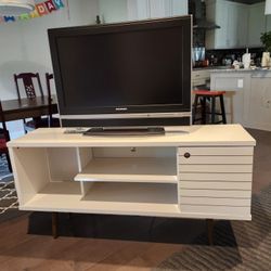 Delivery Avail  53" Wide 14" Deep  White Modern Contemporary TV Stand Console Table Media Cabinet Credenza And 32" HD Tv