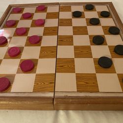 Vintage Wooden Chess & Checker Board