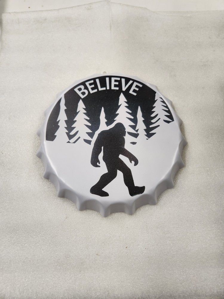 Bigfoot Sasquatch Believe Bottle Cap Metal Sign 