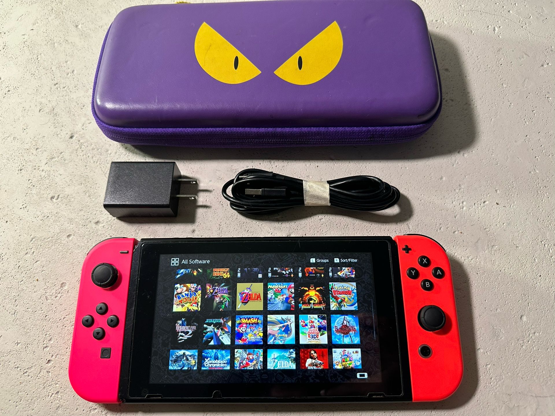 Triple Boot Nintendo Switch V1 MODDED 128gb w/ Case, Joycons + GAMES! Android/Linux