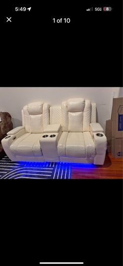 Full Set Electric reclining Cream leather loveseat
