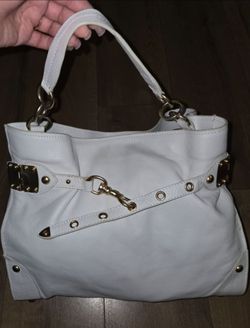 Vintage miu miu White Leather Tote Bag with Gold Hardware