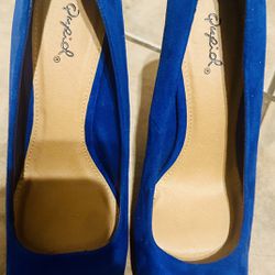 Women Vintage Fabric Upper Royal Blue Stiletto Platform High Heels by Qupid Size 8 Women Slip on Shoes/ Women Dress Shoes