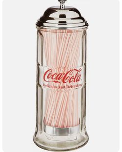 Vintage Coca Cola Diner Style Glass Straw Dispenser With Straws And Coca Cola Musical Polar Bear Drinking Mug Both Never Used Located In Palm Springs 