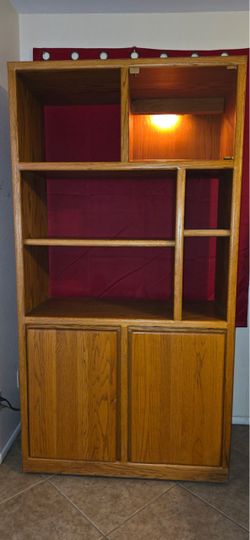 Oak Wood Entertainment Center with Cabinet