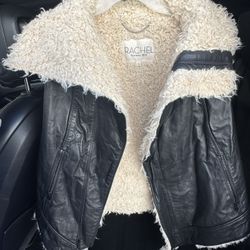 Rachel Roy Black Leather Faux Fur Moto Jacket Size L. Excellent condition
