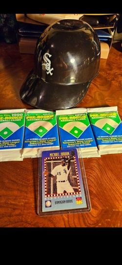 NEW 4×, 1990 Premier Edition Pre-Rookie Baseball Sealed Pack, MICHAEL JORDON in Sox Uniform, Baseball Card & mini Sox Helmet, firm.