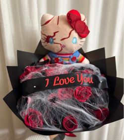 Horror Hello Kitty Bouquet with Red Roses