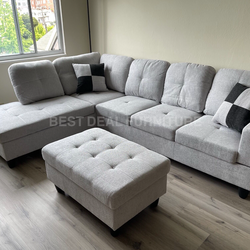 New Sectional + Storage Ottoman  — Left or Right Chaise — Delivery Available