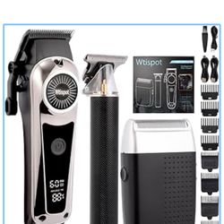 Professional Golden Hair Clipper & Trimmer Set - USB Rechargeable Hair Cutting Kit with LCD Display Including Electric Shaver (3-in-1 306) 