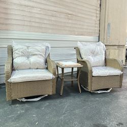 3pc Swivel Rocking Chair Set 