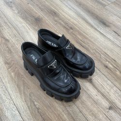 Prada Monolith brushed leather loafers