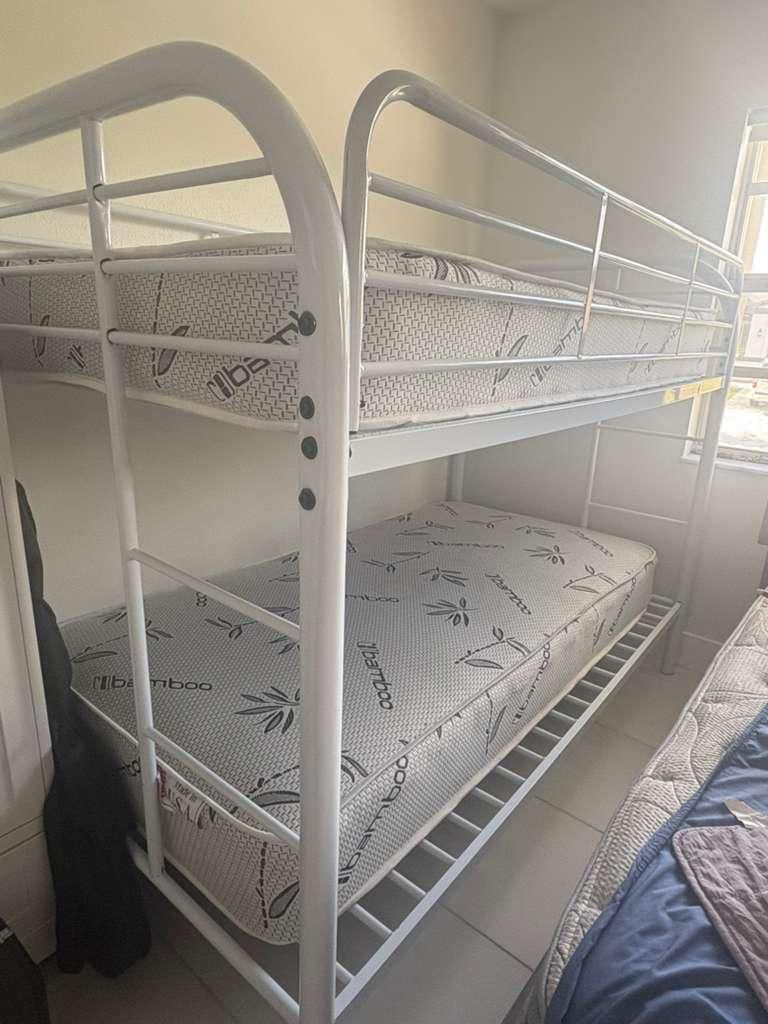 Twin Over Twin Metal Bunk Bed with Mattresses – Excellent Condition