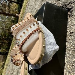 Fashion Nova Tan Studded Sandals 